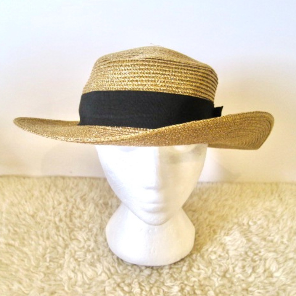 Metallic Gold Glitter Straw Hat